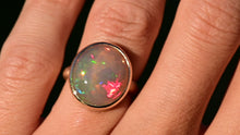 Load and play video in Gallery viewer, rare grey welo opal oval cut ring in solid 14k yellow gold handcrafted by goldsmith curtis r jewellery