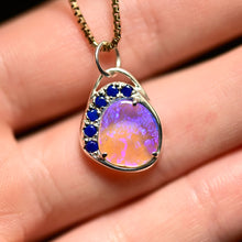 Load image into Gallery viewer, one of a kind australian crystal opal pendant charm in recycled sterling silver with blue lapis lazuli handcrafted talisman charm
