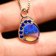 Load image into Gallery viewer, one of a kind australian crystal opal pendant charm in recycled sterling silver with blue lapis lazuli handcrafted talisman charm