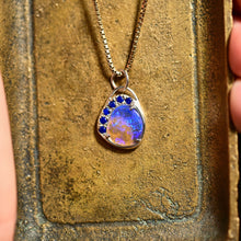 Load image into Gallery viewer, one of a kind australian crystal opal pendant charm in recycled sterling silver with blue lapis lazuli handcrafted talisman charm