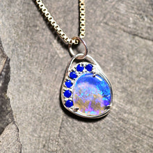 Load image into Gallery viewer, one of a kind australian crystal opal pendant charm in recycled sterling silver with blue lapis lazuli handcrafted talisman charm