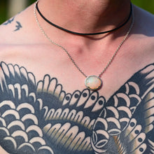 Load image into Gallery viewer, large white opal cabochon with rainbow play of colour, gem quality opal necklace by curtis r jewel