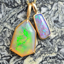 Load image into Gallery viewer, Snakeskin Opal Pendant in 14k Yellow Gold by Curtis R JewellerySnakeskin Opal Pendant in 14k Yellow Gold geometric Artisan cut opal by artist curtis r jewellery
