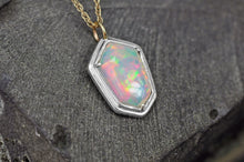 Load image into Gallery viewer, geomtric cut designer opal in solid silver and 14k yellow gold by jeweler and gemcutter curtis r jewellery