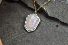 Load image into Gallery viewer, geomtric cut designer opal in solid silver and 14k yellow gold by jeweler and gemcutter curtis r jewellery