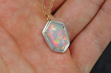 Load image into Gallery viewer, geomtric cut designer opal in solid silver and 14k yellow gold by jeweler and gemcutter curtis r jewellery