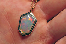 Load image into Gallery viewer, geomtric cut designer opal in solid silver and 14k yellow gold by jeweler and gemcutter curtis r jewellery