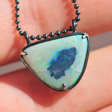 Load image into Gallery viewer, Australian rainbow opal pendant in oxidized silver handcrafted opal talisman