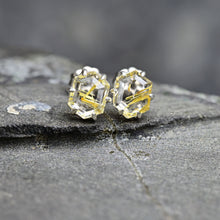 Load image into Gallery viewer, rutilated quartz studs tablet cut ehtically sources and prong set in sterling silver by curtis r jewellery