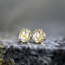 Load image into Gallery viewer, rutilated quartz studs tablet cut ehtically sources and prong set in sterling silver by curtis r jewellery
