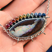 Load image into Gallery viewer, one of a kind rainbow boulder opal with ombre sapphires by curtis r jewellery ooak necklace