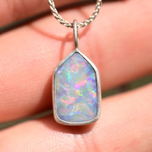Load image into Gallery viewer, rainbow australian opal charm in matte silver by jewelry artist and lapidary cutter curtis r jewellery
