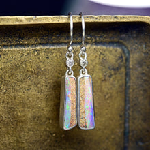 Load image into Gallery viewer, Australian crystal opal drop earrings in sterling silver with diamond accents by jeweler Curtis R Jewellery