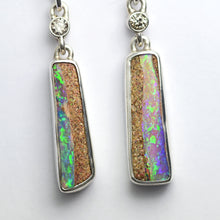 Load image into Gallery viewer, Australian crystal opal drop earrings in sterling silver with diamond accents by jeweler Curtis R Jewellery