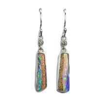 Load image into Gallery viewer, Australian crystal opal drop earrings in sterling silver with diamond accents by jeweler Curtis R Jewellery