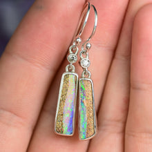 Load image into Gallery viewer, Australian crystal opal drop earrings in sterling silver with diamond accents by jeweler Curtis R Jewellery