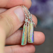 Load image into Gallery viewer, Australian crystal opal drop earrings in sterling silver with diamond accents by jeweler Curtis R Jewellery