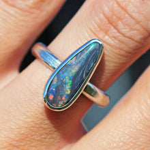 Load image into Gallery viewer, black picture opal australian opal stone set in sterling silver ring size 9.5 by curtis r jewellery