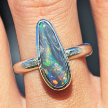Load image into Gallery viewer, black picture opal australian opal stone set in sterling silver ring size 9.5 by curtis r jewellery