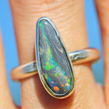 Load image into Gallery viewer,  black picture opal australian opal stone set in sterling silver ring size 9.5 by curtis r jewellery