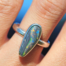 Load image into Gallery viewer, black picture opal australian opal stone set in sterling silver ring size 9.5 by curtis r jewellery