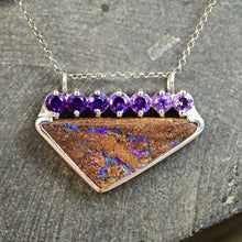 Load image into Gallery viewer, Ombré amethyst and purple boulder opal necklace, designer pendant by curtis r jewellery