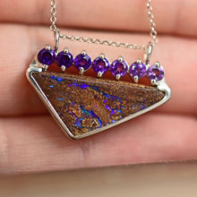 Load image into Gallery viewer, Ombré amethyst and purple boulder opal necklace, designer pendant by curtis r jewellery