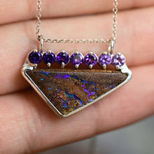 Load image into Gallery viewer, Ombré amethyst and purple boulder opal necklace, designer pendant by curtis r jewellery