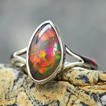 Load image into Gallery viewer, dark base ethiopian opal jewelry ring size 10 by curtis r jewellery