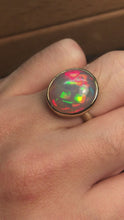 Load and play video in Gallery viewer, rare grey welo opal oval cut ring in solid 14k yellow gold handcrafted by goldsmith curtis r jewellery