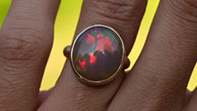 Load and play video in Gallery viewer, rare grey welo opal oval cut ring in solid 14k yellow gold handcrafted by goldsmith curtis r jewellery