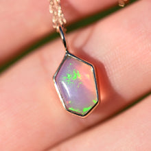 Load image into Gallery viewer, sheild cut opal in solid 14k yellow gold charm cut by opal cutter curtis r jewellery