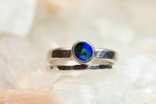 Load image into Gallery viewer, Back Opal Sterling Silver Ring Opal Stacking Set Jewelry Natural Australian Opal Silversmith Hammered Band Set Size 5