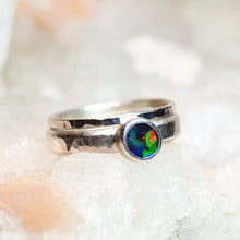 Load image into Gallery viewer, Back Opal Sterling Silver Ring Opal Stacking Set Jewelry Natural Australian Opal Silversmith Hammered Band Set Size 5