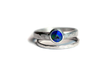Load image into Gallery viewer, Back Opal Sterling Silver Ring Opal Stacking Set Jewelry Natural Australian Opal Silversmith Hammered Band Set Size 5