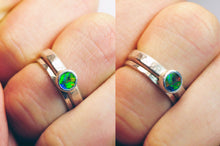 Load image into Gallery viewer, Back Opal Sterling Silver Ring Opal Stacking Set Jewelry Natural Australian Opal Silversmith Hammered Band Set Size 5