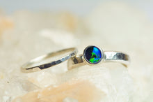 Load image into Gallery viewer, Back Opal Sterling Silver Ring Opal Stacking Set Jewelry Natural Australian Opal Silversmith Hammered Band Set Size 5