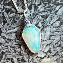 Load image into Gallery viewer, designer opal charm in sterling silver with faceted tanzanite
