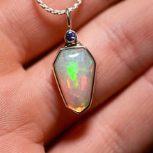 Load image into Gallery viewer, designer opal charm in sterling silver with faceted tanzanite