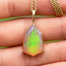 Load image into Gallery viewer, Snakeskin Opal Pendant in 14k Yellow Gold geometric Artisan cut opal by artist curtis r jewellery