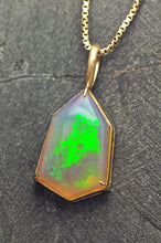 Load image into Gallery viewer, Snakeskin Opal Pendant in 14k Yellow Gold geometric Artisan cut opal by artist curtis r jewellery