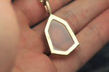 Load image into Gallery viewer, Snakeskin Opal Pendant in 14k Yellow Gold geometric Artisan cut opal by artist curtis r jewellery
