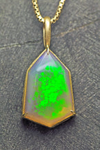 Load image into Gallery viewer, Snakeskin Opal Pendant in 14k Yellow Gold geometric Artisan cut opal by artist curtis r jewellery