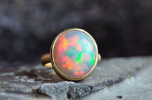 Load image into Gallery viewer, rare grey welo opal oval cut ring in solid 14k yellow gold handcrafted by goldsmith curtis r jewellery