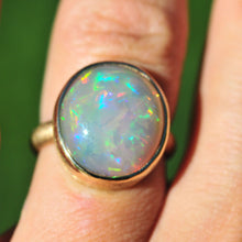 Load image into Gallery viewer, rare grey welo opal oval cut ring in solid 14k yellow gold handcrafted by goldsmith curtis r jewellery