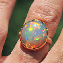 Load image into Gallery viewer, rare grey welo opal oval cut ring in solid 14k yellow gold handcrafted by goldsmith curtis r jewellery