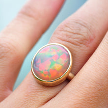 Load image into Gallery viewer, rare grey welo opal oval cut ring in solid 14k yellow gold handcrafted by goldsmith curtis r jewellery