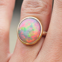 Load image into Gallery viewer, rare grey welo opal oval cut ring in solid 14k yellow gold handcrafted by goldsmith curtis r jewellery