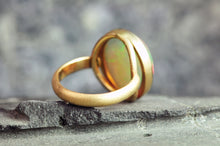 Load image into Gallery viewer, rare grey welo opal oval cut ring in solid 14k yellow gold handcrafted by goldsmith curtis r jewellery