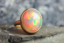 Load image into Gallery viewer, rare grey welo opal oval cut ring in solid 14k yellow gold handcrafted by goldsmith curtis r jewellery